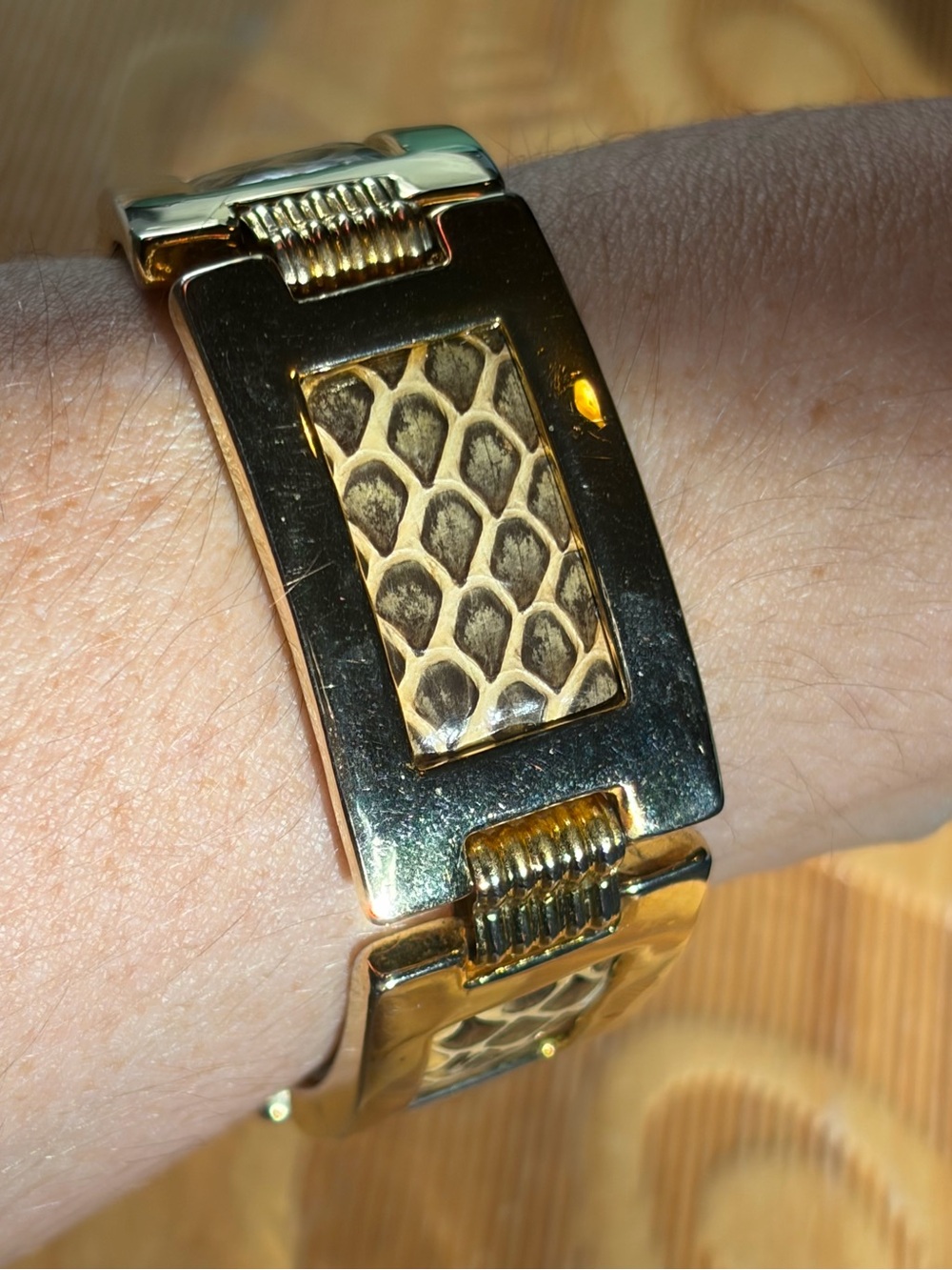 Vintage Gold Tone Faux Snakeskin Chunky Link Bracelet